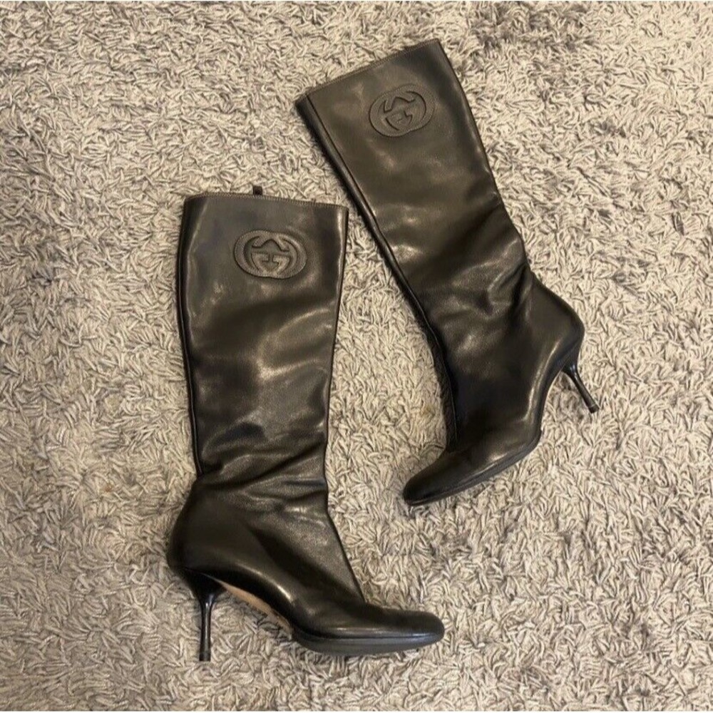 GUCCI Interlocking G Logo Leather Tall Boots Size 9.5 B - Picture 5 of 16